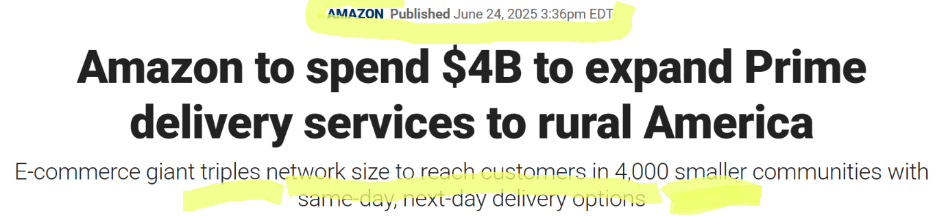 Article discussing Amazon's investment in one-day delivery and last-mile logistics